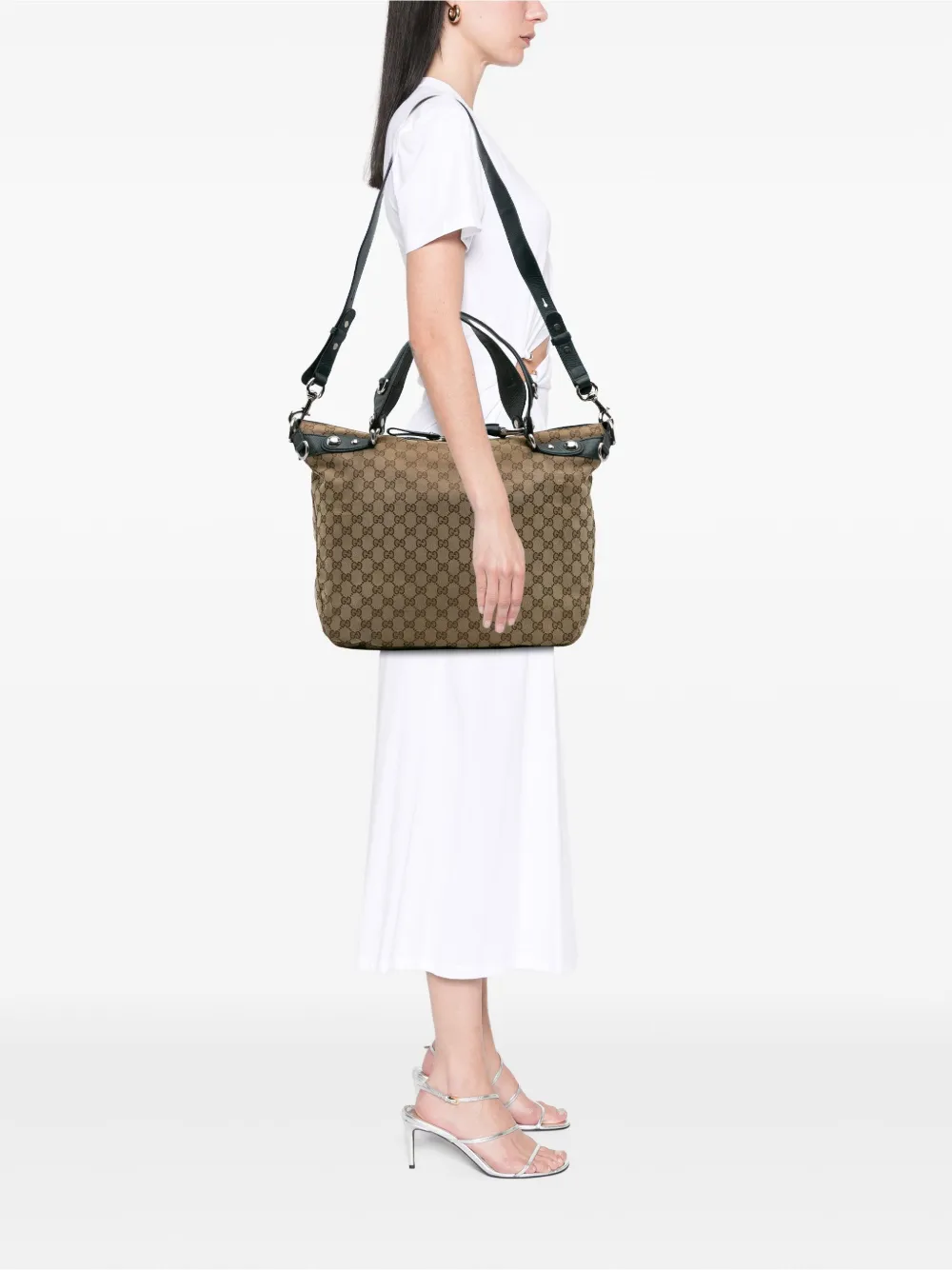 Pre-owned Gucci 2016-2025 Large Gg Canvas Icon Bit Satchel In Brown