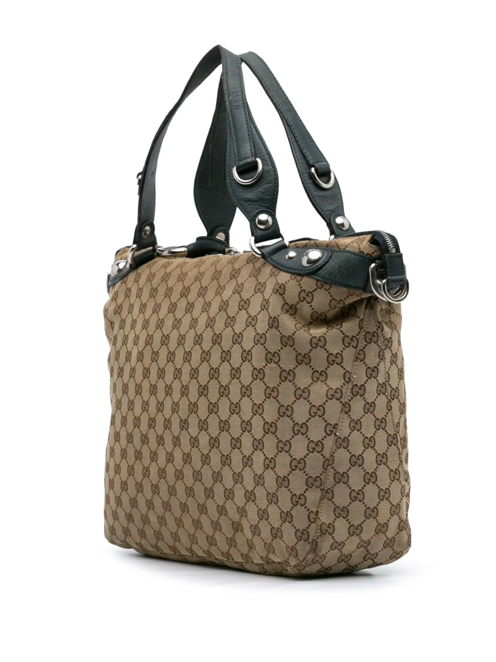 Pre-owned Gucci 2016-2025 Large Gg Canvas Icon Bit Satchel In Brown