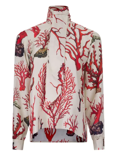 Libertine coral-print tie-neck top