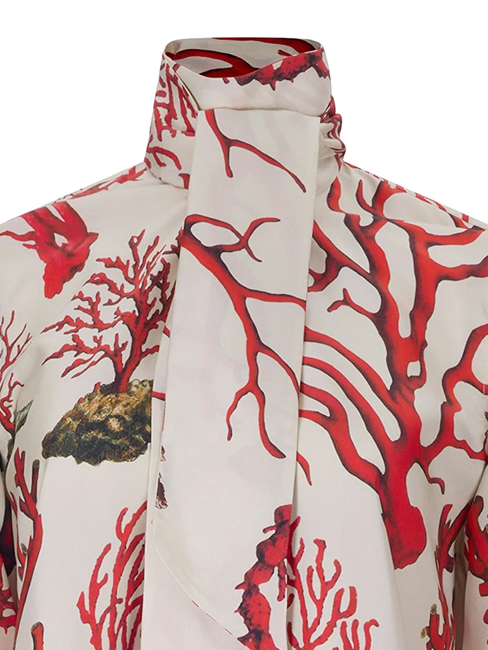 Libertine coral-print tie-neck top - Wit