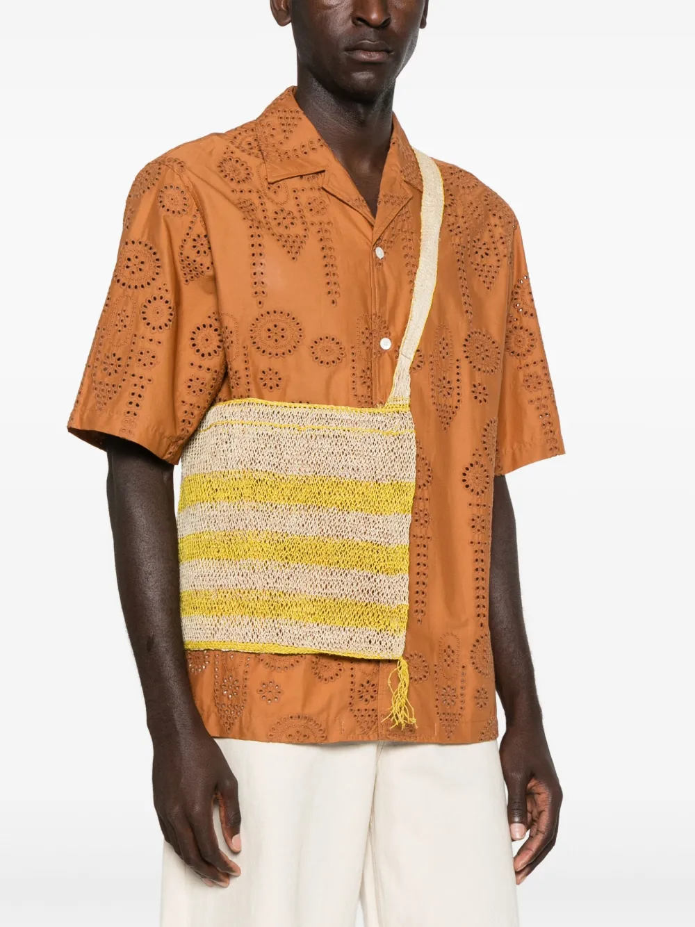 Slo_hand_made Striped Tassel Tote Bag In Yellow