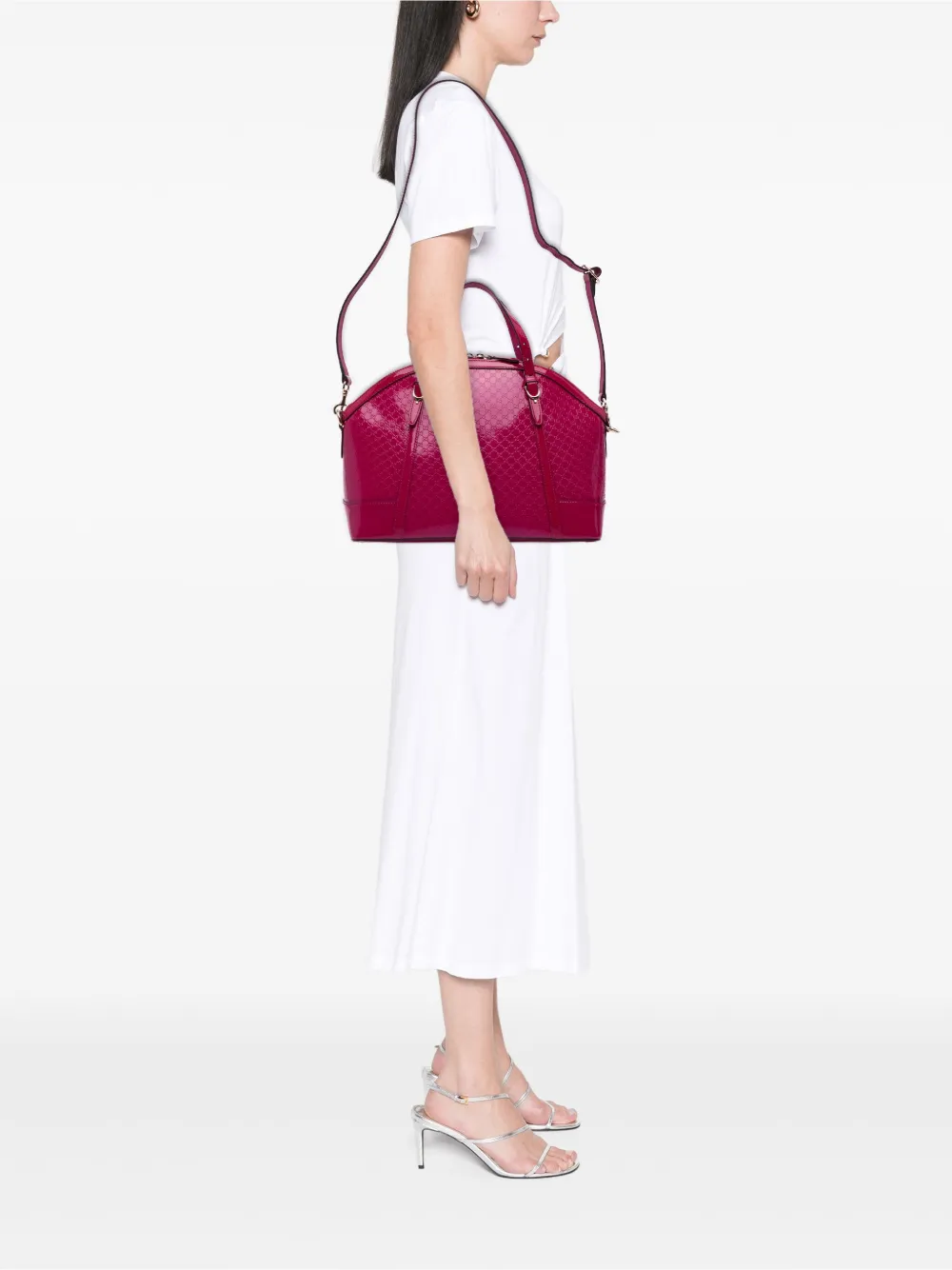 Pre-owned Gucci 2016-2025 Large Microssima Patent Nice Dome Satchel In Pink