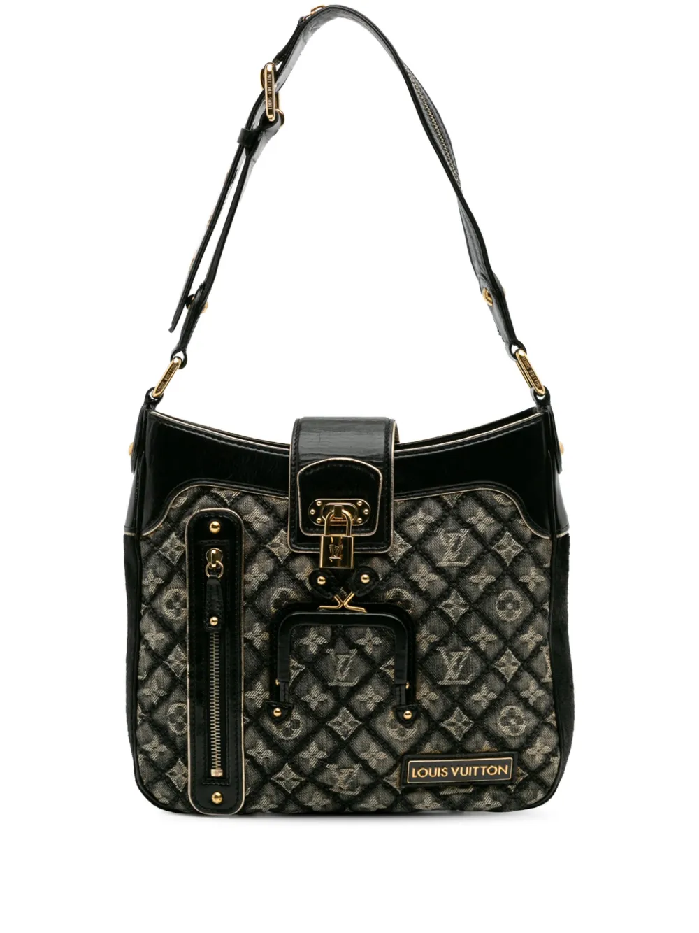 Pre-owned Louis Vuitton 2006 Quilted Monogram Denim Musette Shoulder Bag In Black