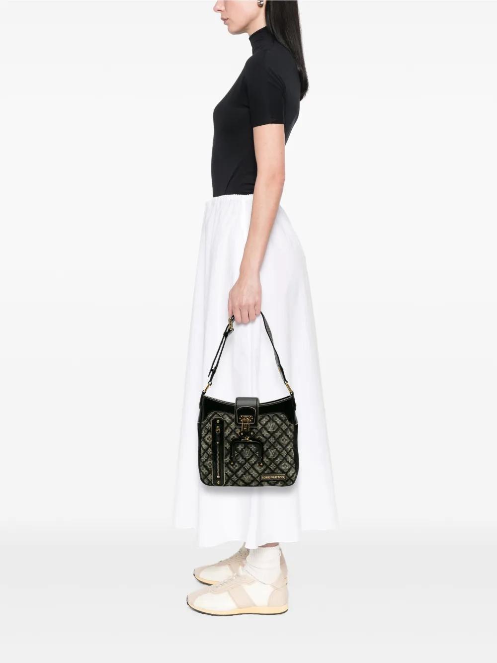 Pre-owned Louis Vuitton 2006 Quilted Monogram Denim Musette Shoulder Bag In Black