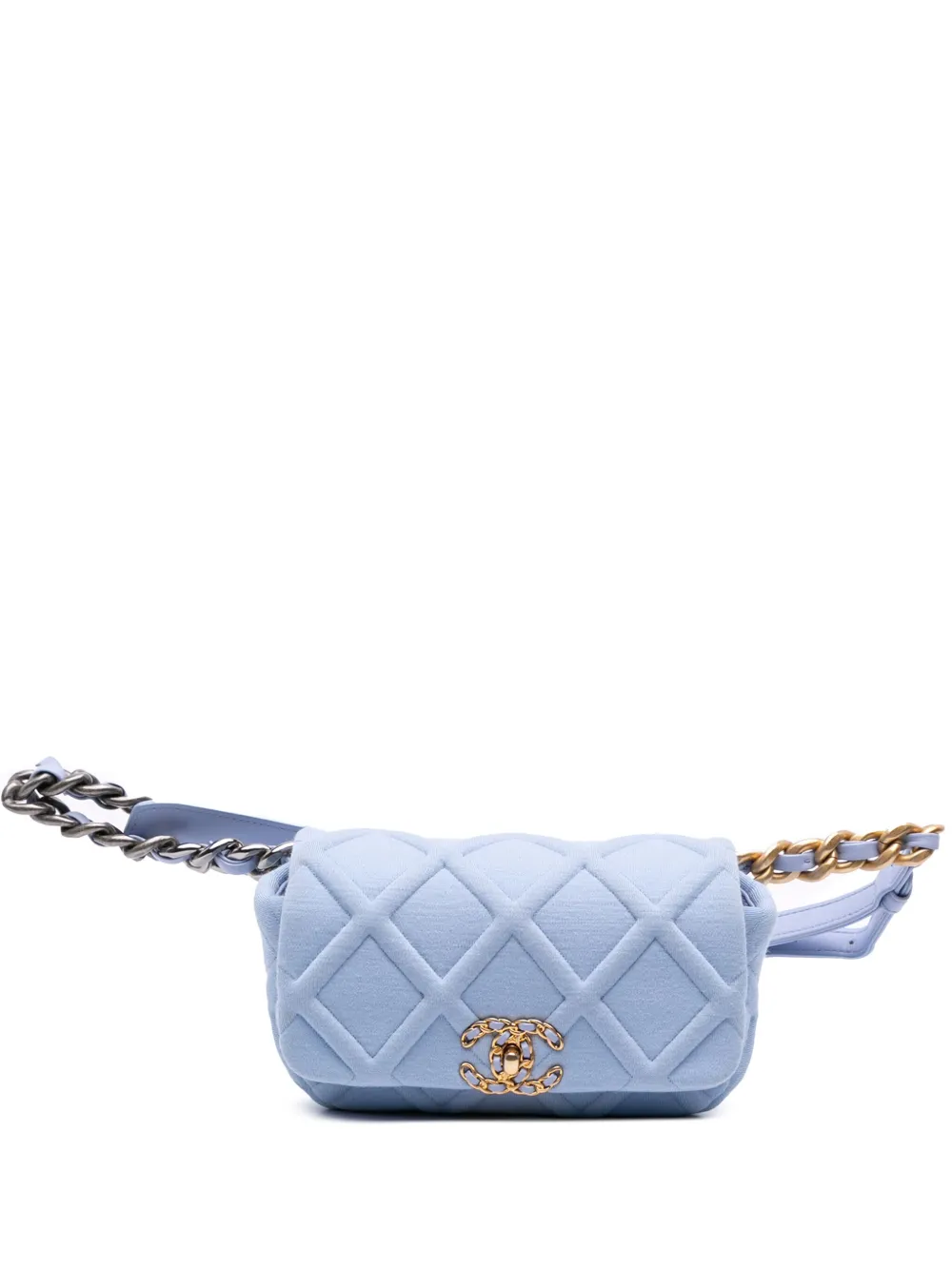 CHANEL Pre-Owned 2019 Jersey 19 Flap belt bag - ブルー CHANEL Pre-Owned 2019 Jersey 19 Flap belt bag - ブルー