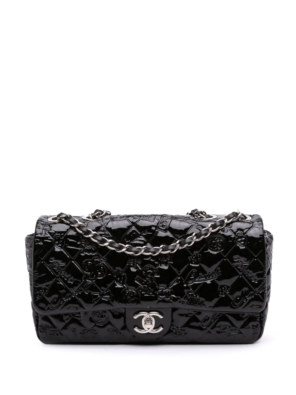 Pre-owned Chanel 2010-2011 Medium Patent Lucky Symbols Flap Shoulder Bag In Black