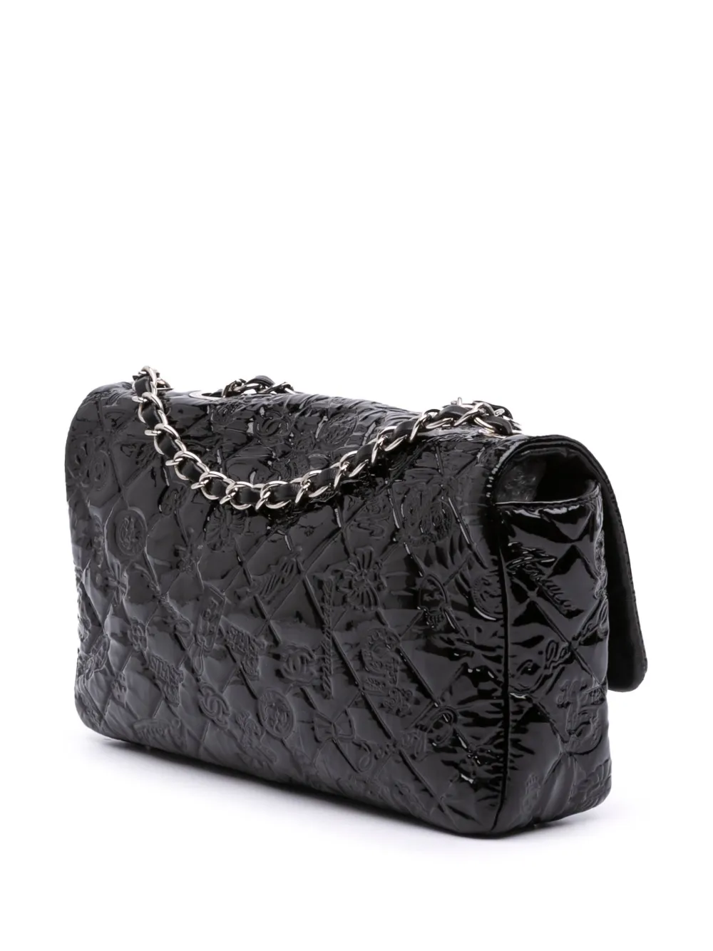 Pre-owned Chanel 2010-2011 Medium Patent Lucky Symbols Flap Shoulder Bag In Black