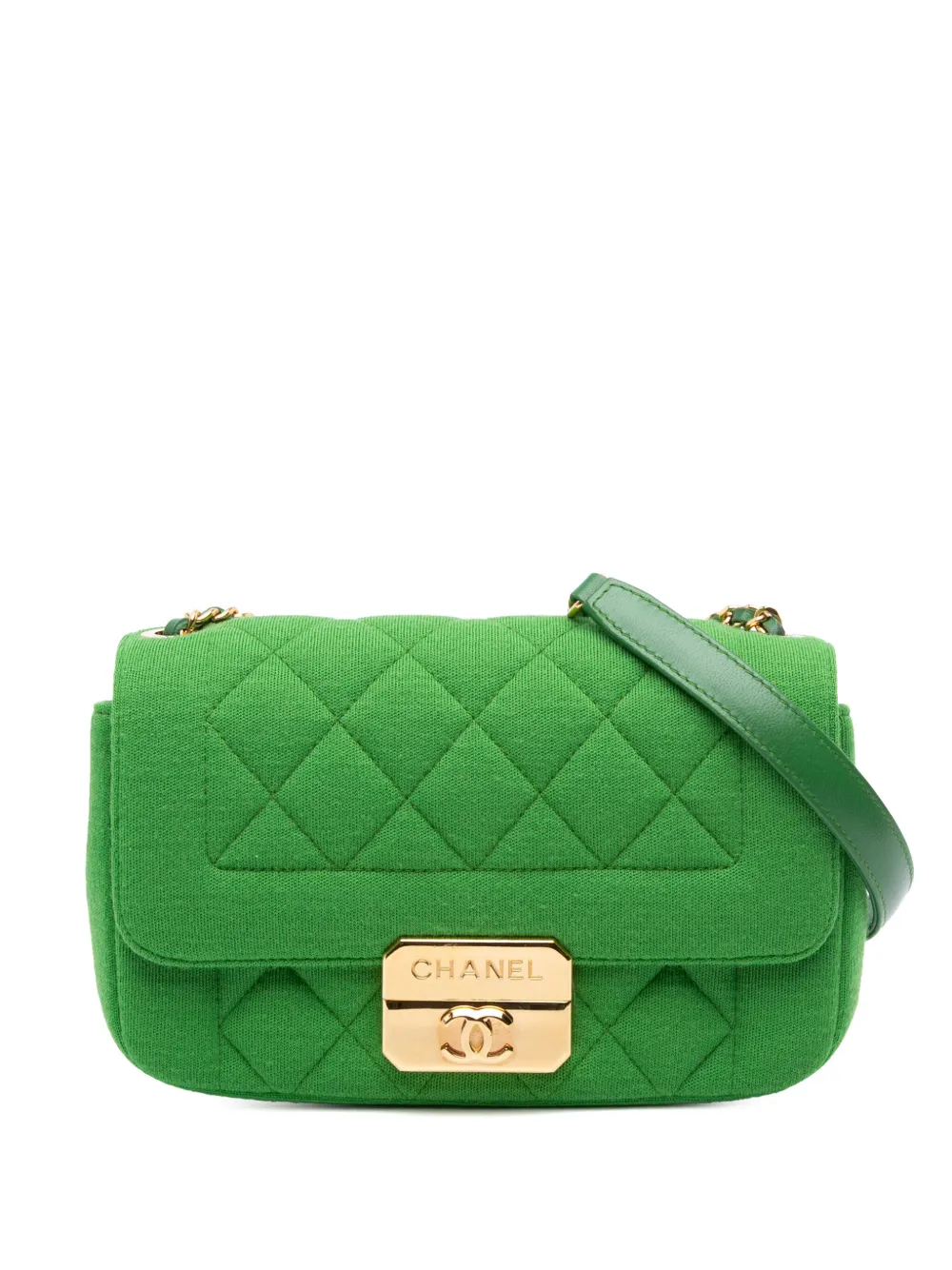 CHANEL Pre-Owned 2014-2015 ミニ ジャージー シック ウィズ ミー フラップ ショルダーバッグ - グリーン CHANEL Pre-Owned 2014-2015 ミニ ジャージー シック ウィズ ミー フラップ ショルダーバッグ - グリーン