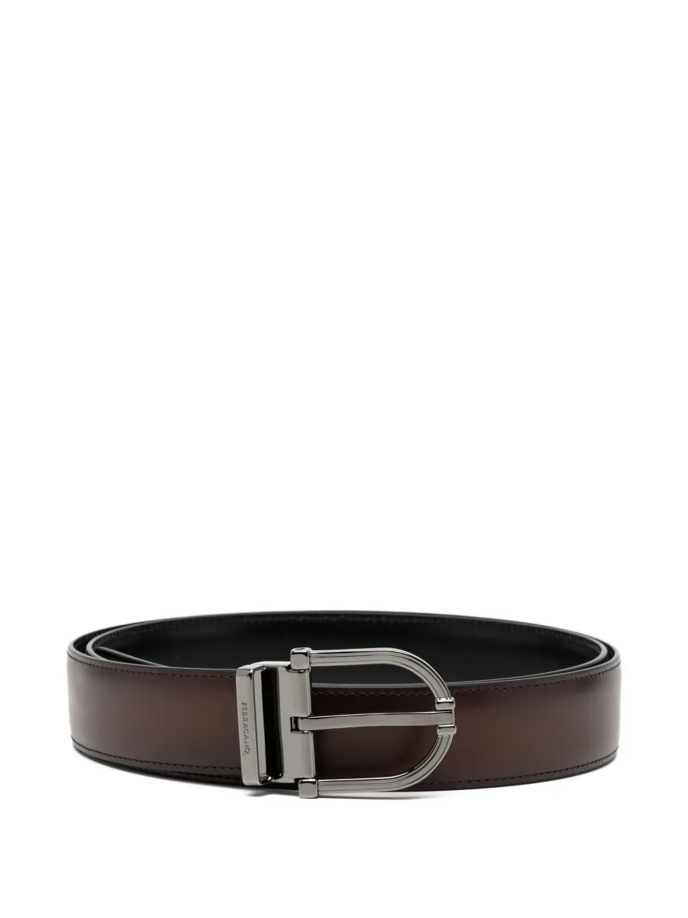 Ferragamo Leather Square Belt In Brown