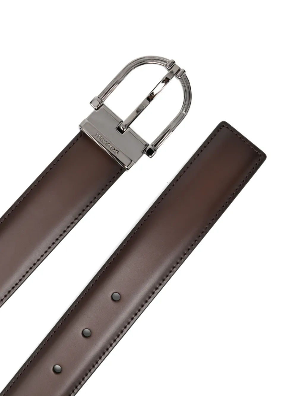 Ferragamo Leather Square Belt In Brown
