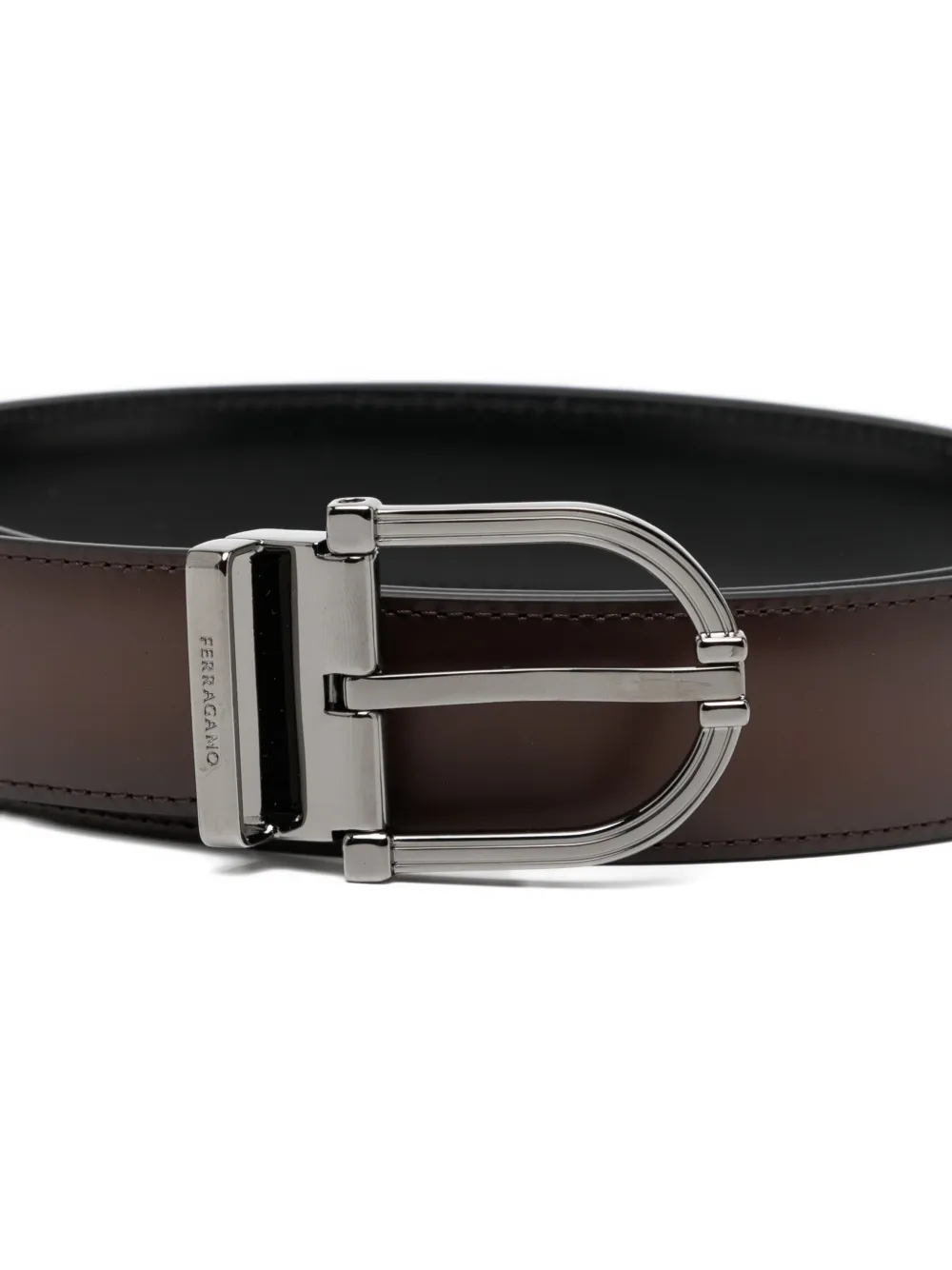Ferragamo Leather Square Belt In Brown