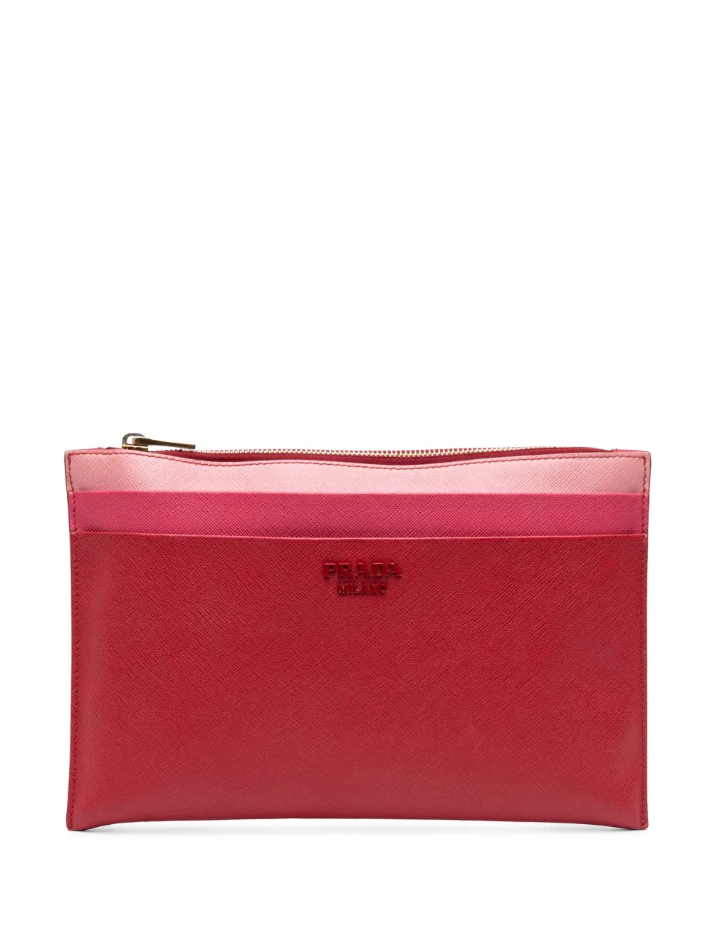 Prada Pre-Owned 2010-2025 トリコロール サフィアーノ ジッパー ポートフォリオ クラッチバッグ - レッド Prada Pre-Owned 2010-2025 トリコロール サフィアーノ ジッパー ポートフォリオ クラッチバッグ - レッド