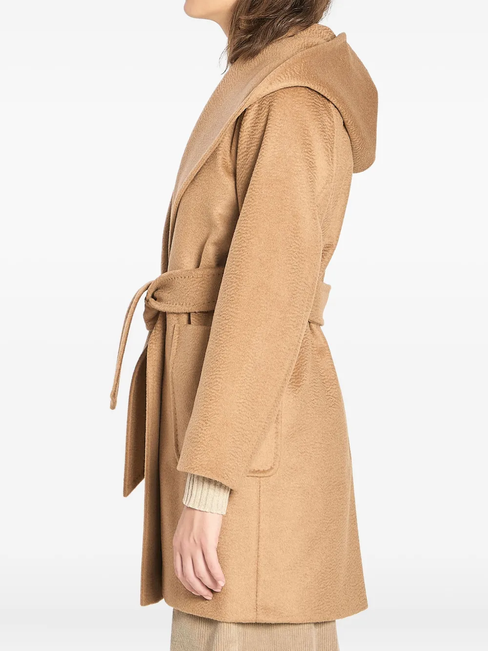 Max Mara Rialto Coat With Hood And Patch Pockets In Brown