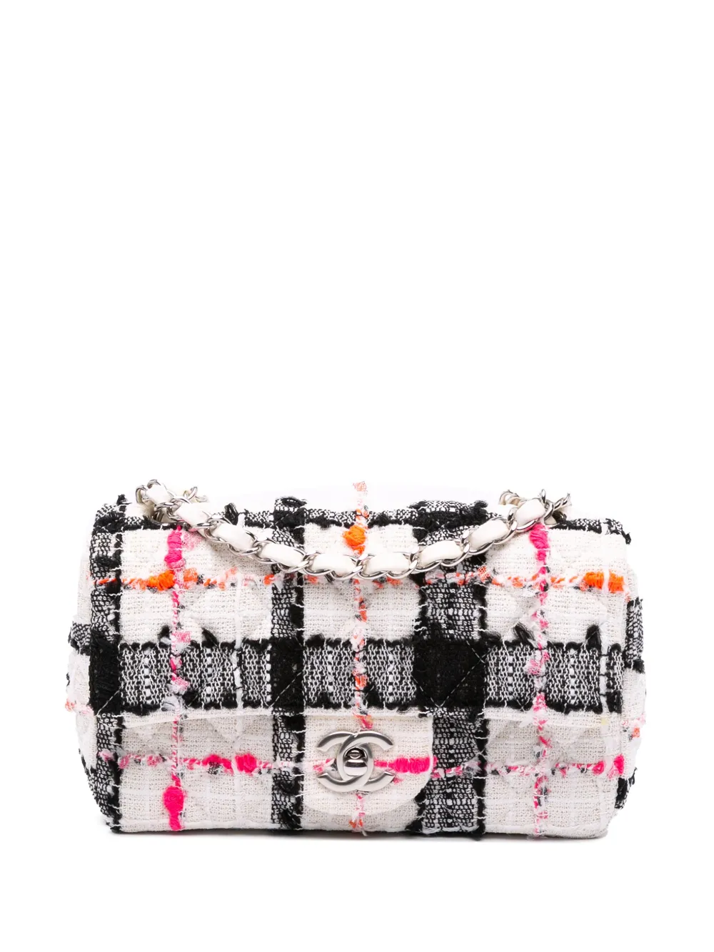 CHANEL Pre-Owned 2019 ミニ レクタンギュラー クラシック ツイード シングル フラップ ショルダーバッグ - ブラック CHANEL Pre-Owned 2019 ミニ レクタンギュラー クラシック ツイード シングル フラップ ショルダーバッグ - ブラック