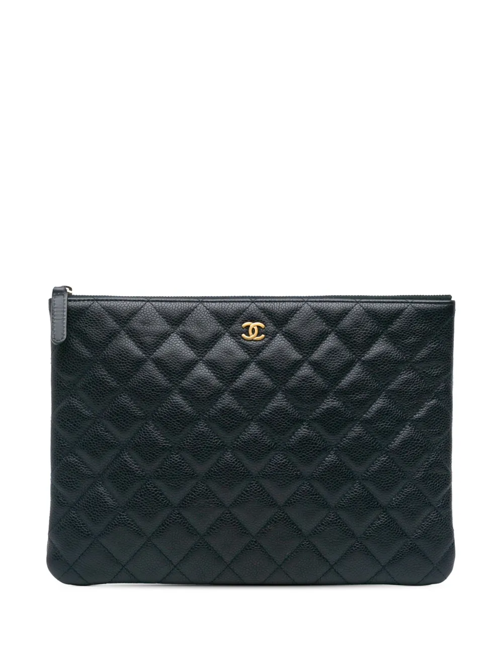 Pre-owned Chanel 2015-2016 Medium Quilted Caviar O Case Clutch Bag In Blue
