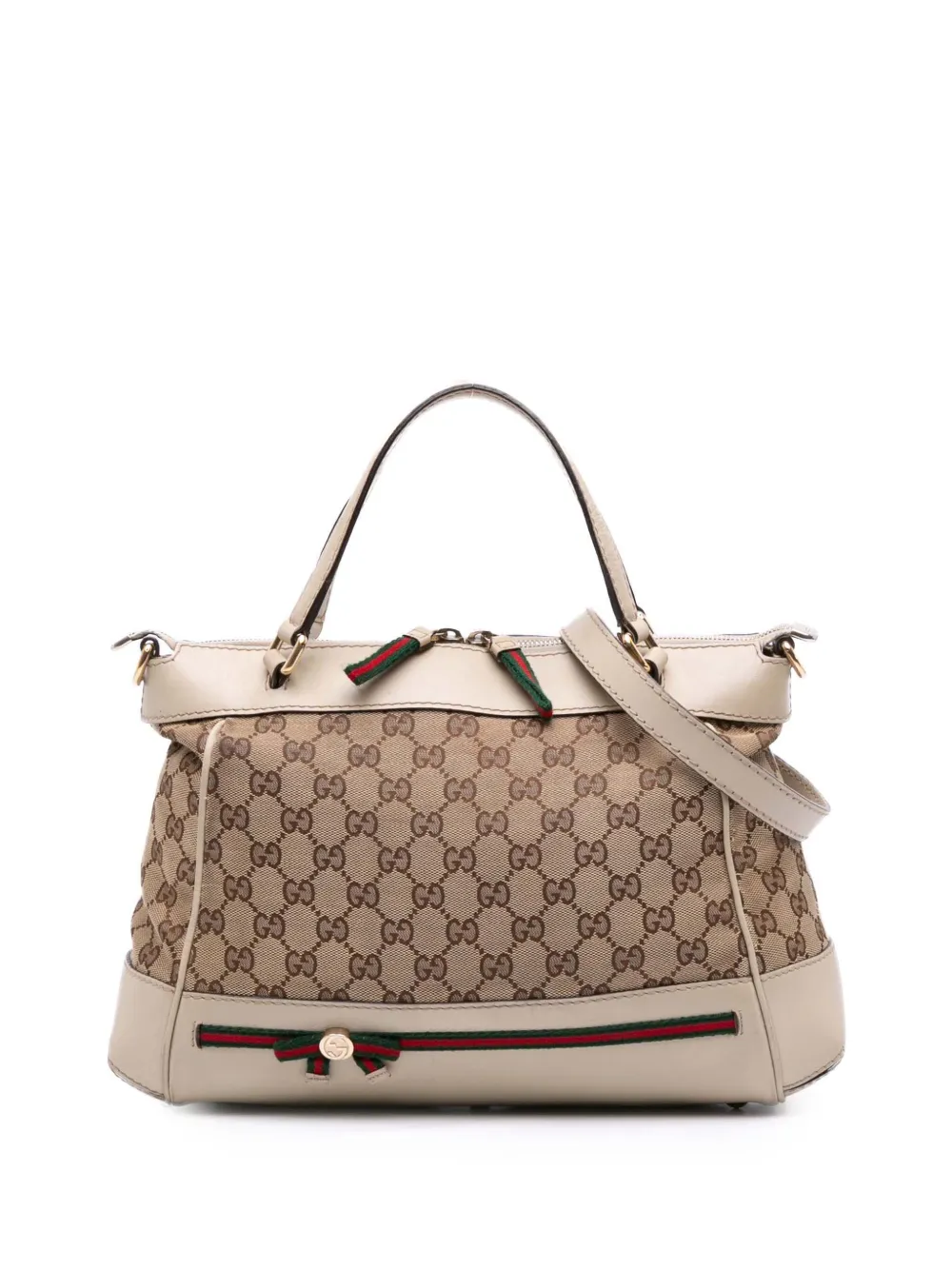 Pre-owned Gucci 2016-2025 Small Gg Canvas Web Mayfair Satchel In Brown