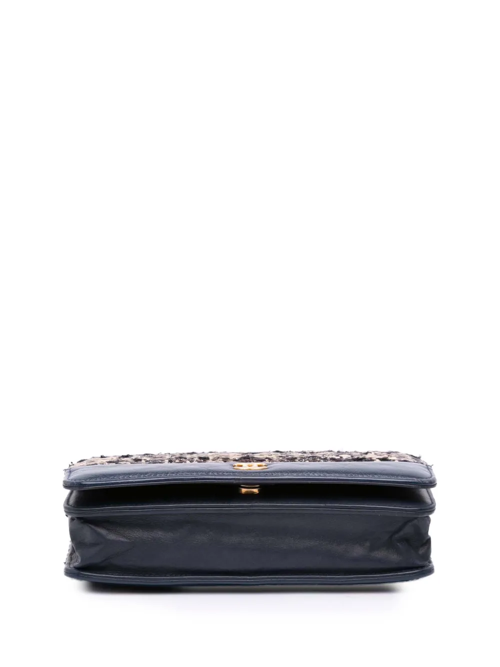 Pre-owned Chanel 2018 Quilted Tweed And Calfskin Gabrielle Wallet On Chain Crossbody Bag In Blue