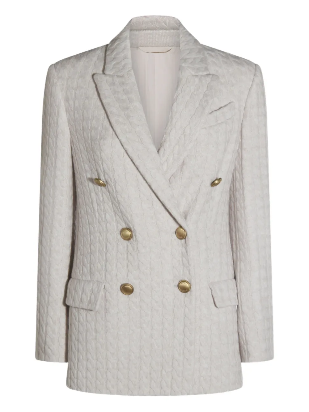 Brunello Cucinelli Cable-knit Double-breasted Coat In Neutral
