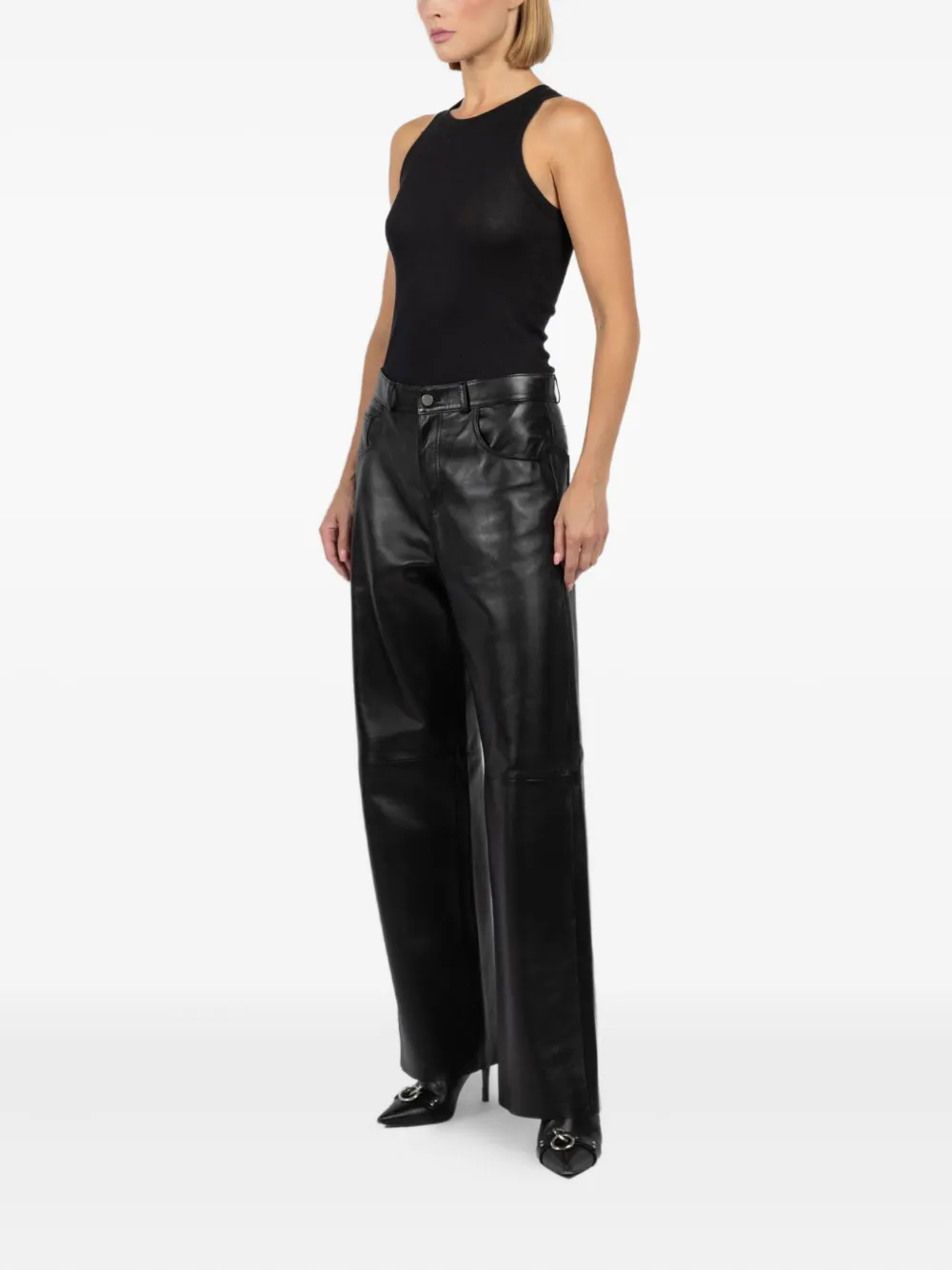 Haikure Wide Leather Trousers High-waisted Fit In Black
