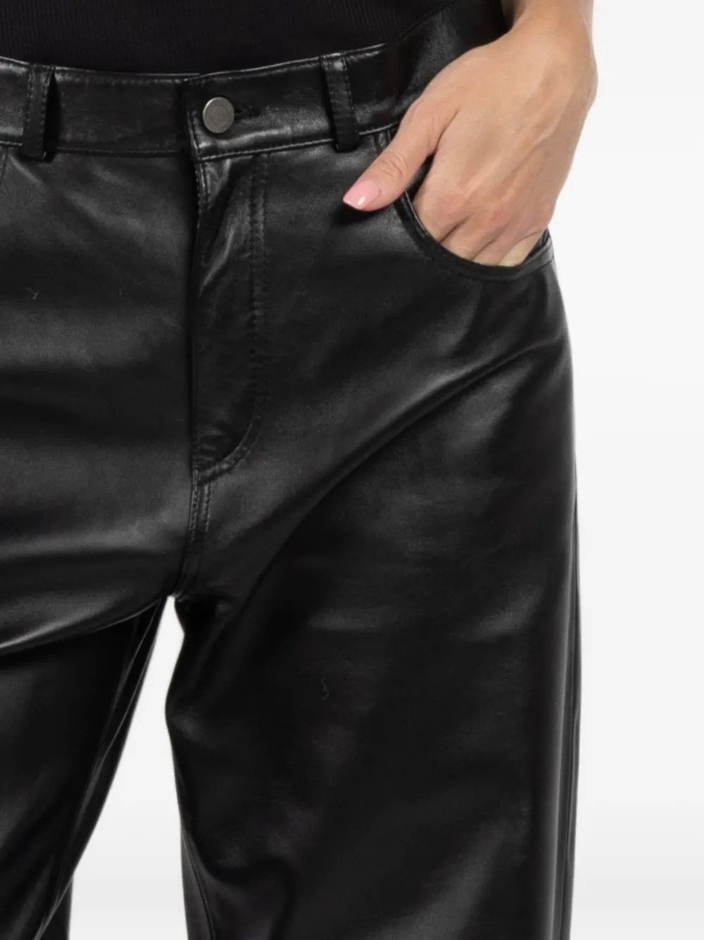 Haikure Wide Leather Trousers High-waisted Fit In Black