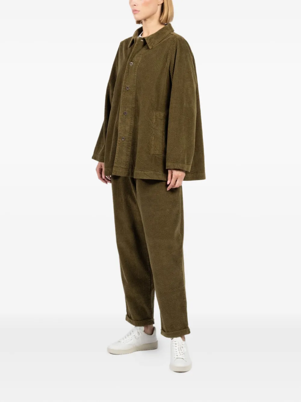 Labo Art Corduroy Buttoned-up Jacket In Green