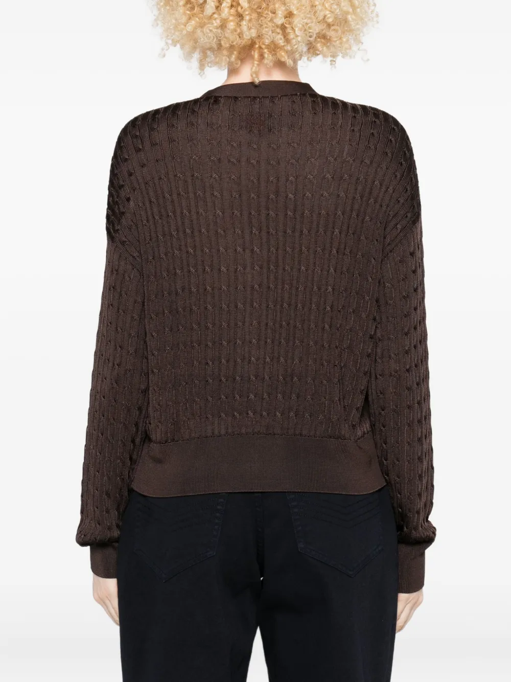 Loewe Cable-knit Buttoned Cardigan In Brown