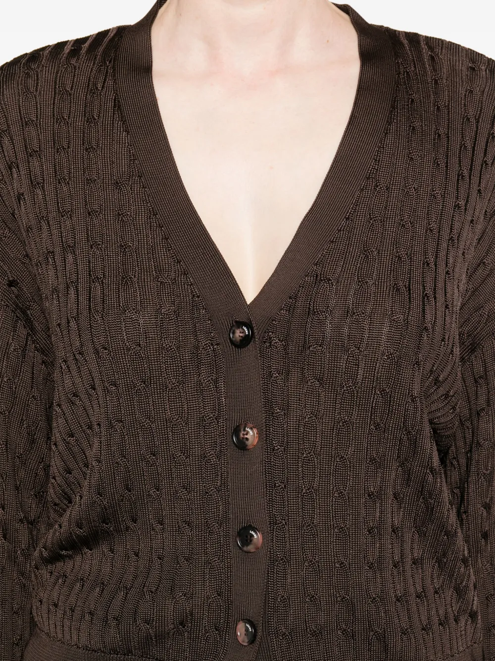 Loewe Cable-knit Buttoned Cardigan In Brown