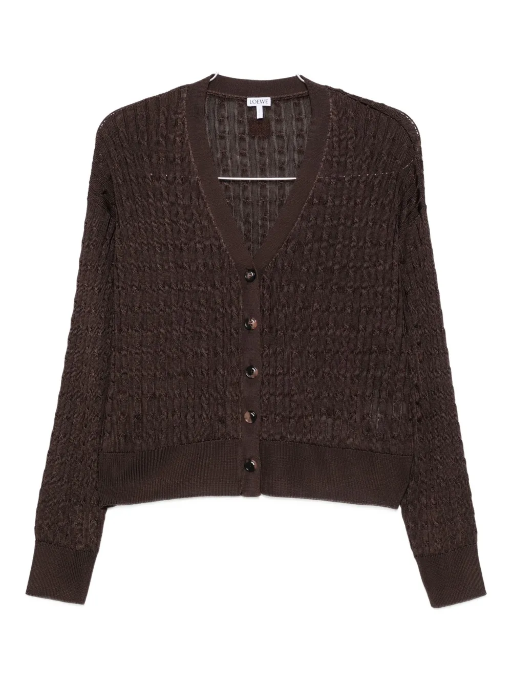 Loewe Cable-knit Buttoned Cardigan In Brown