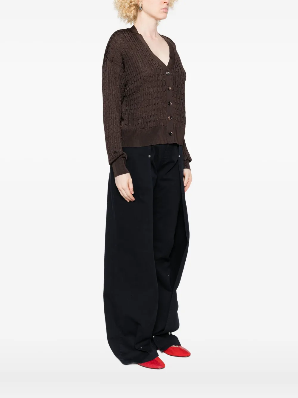 Loewe Cable-knit Buttoned Cardigan In Brown