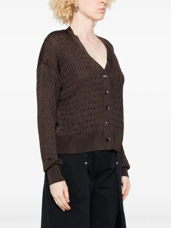LOEWE ロエベ Crochet Knit Cardigan カーディガン LOEWE cable-knit Button Cardigan | Brown | FARFETCH