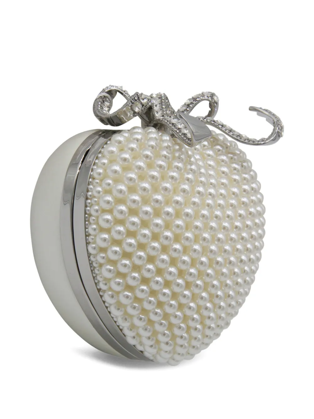 Self-portrait Pearl-embellished Heart Clutch Bag In White