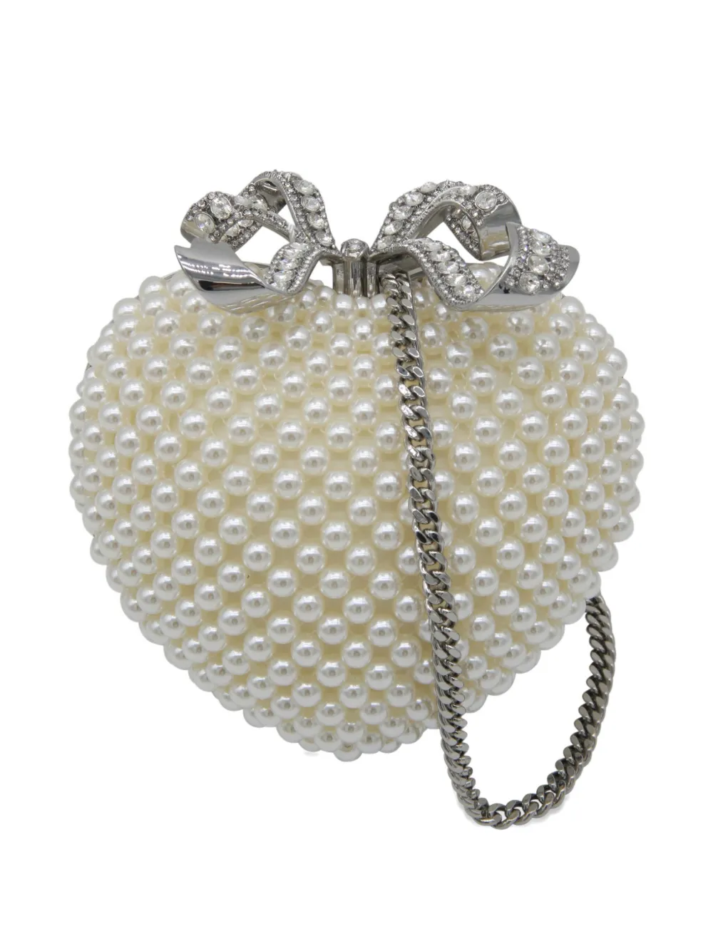 Self-Portrait pearl-embellished heart clutch bag - Wit