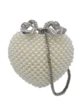 Self-Portrait pearl-embellished heart clutch bag - White