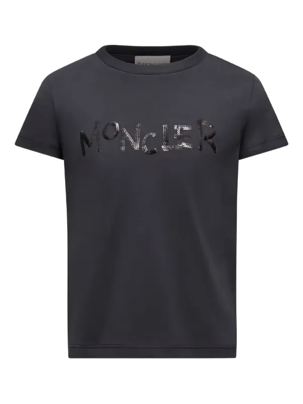 MONCLER ブラック 刺繍デザイン Tシャツ　キッズ 春夏☆MONCLER BasicロゴマークTシャツ12/14A 大人OK【関税込