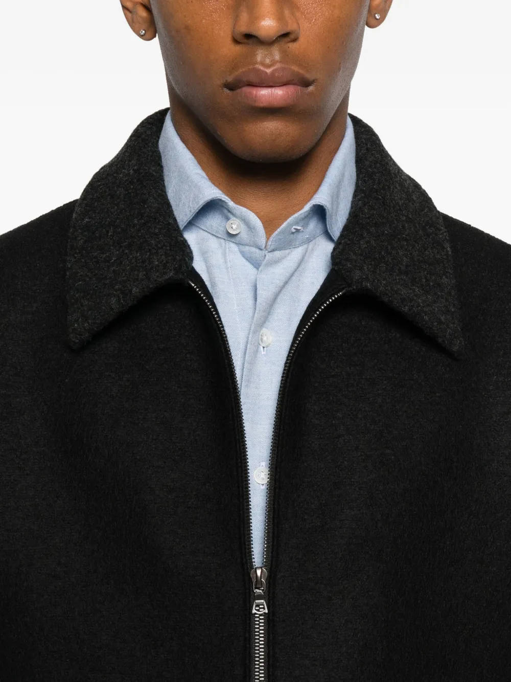 Harris Wharf London Wool Jacket With Zip And Collar In Black