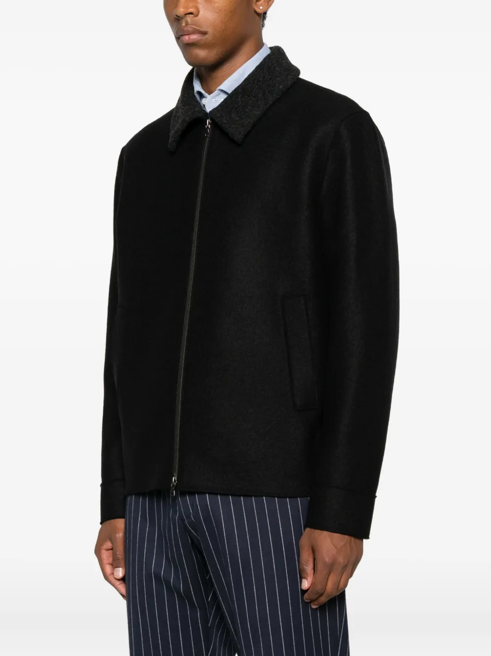 Harris Wharf London Wool Jacket With Zip And Collar In Black