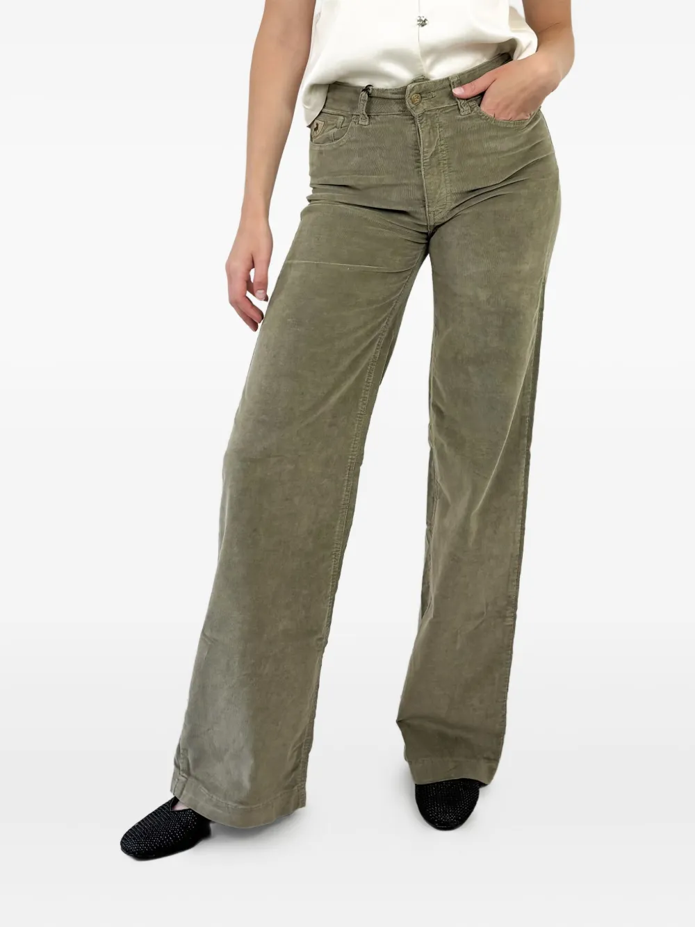 LOIS JEANS  logo-patch corduroy trousers | Green | Image 1