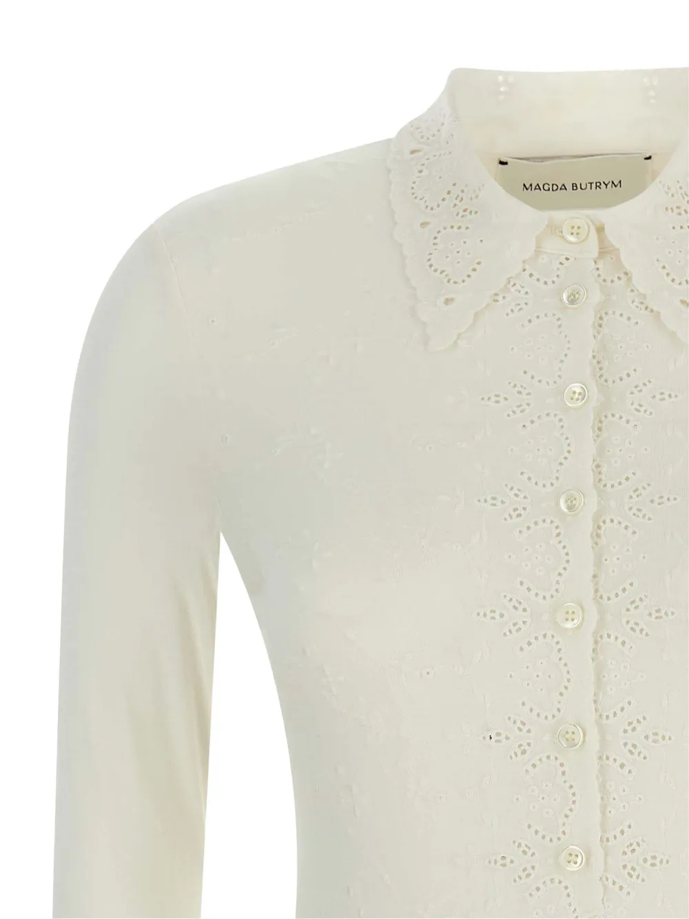 Magda Butrym Long-sleeve Tricot Polo Bodysuit In Neutral