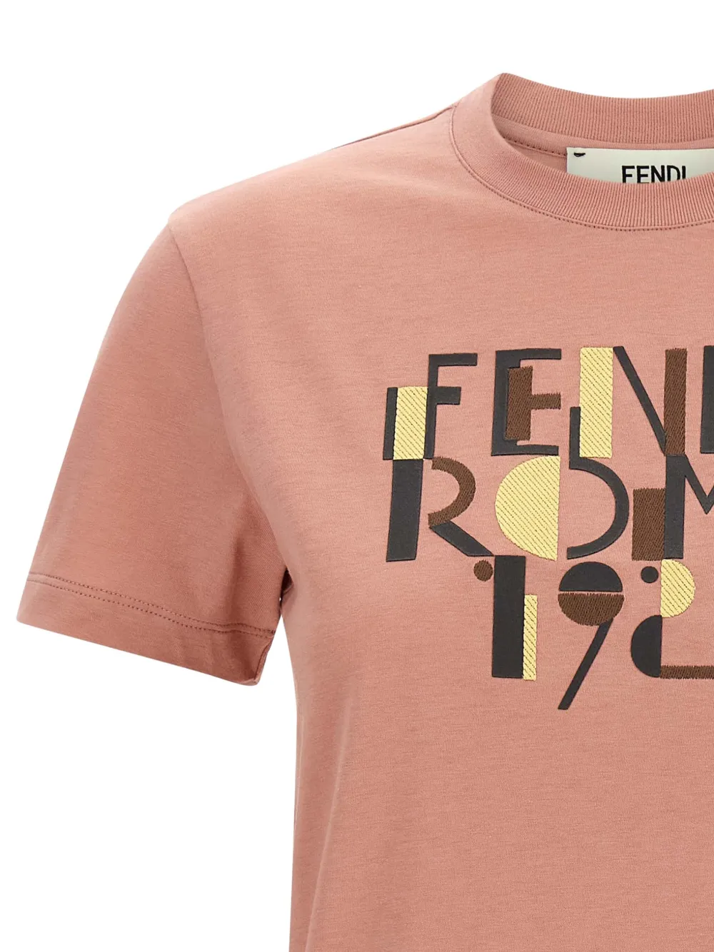 Fendi Pink Cotton T-shirt With Logo Print Women In Pink