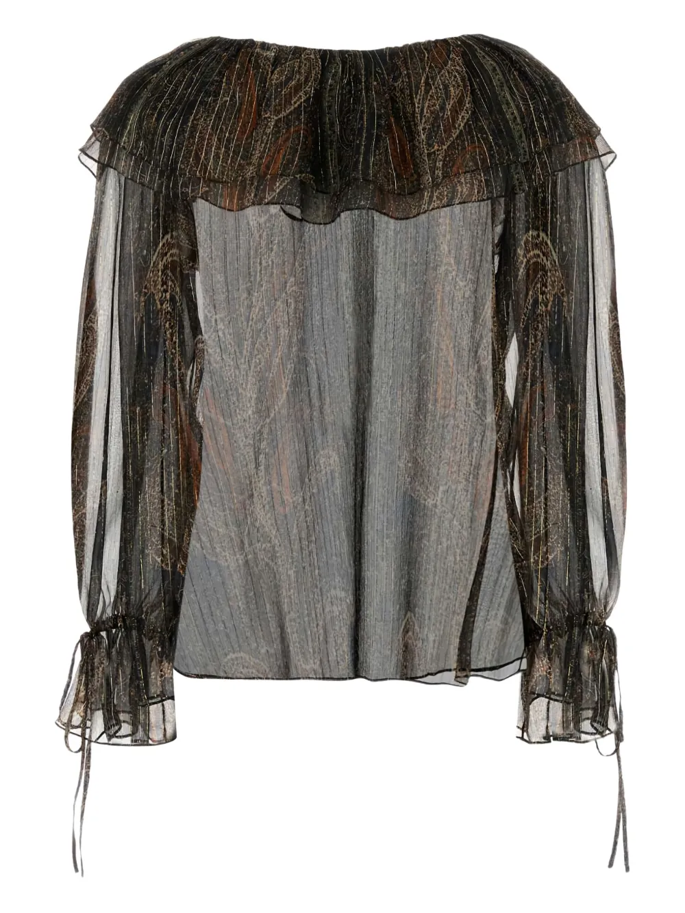  Saint Laurent Ruffled Printed Silk Blouse - Brown 