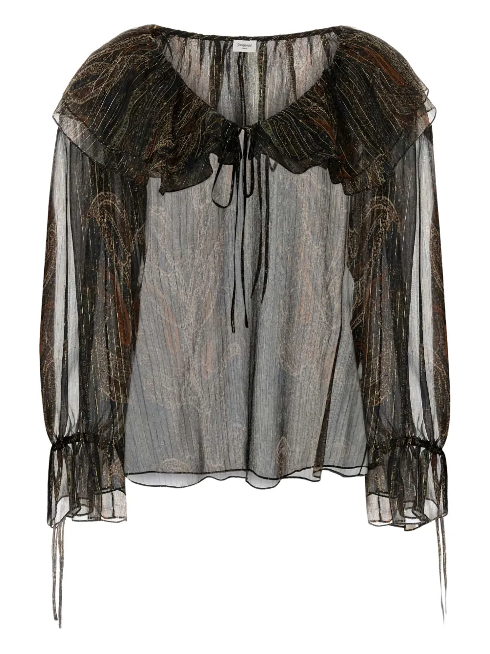 Saint Laurent ruffled printed silk blouse – Brown