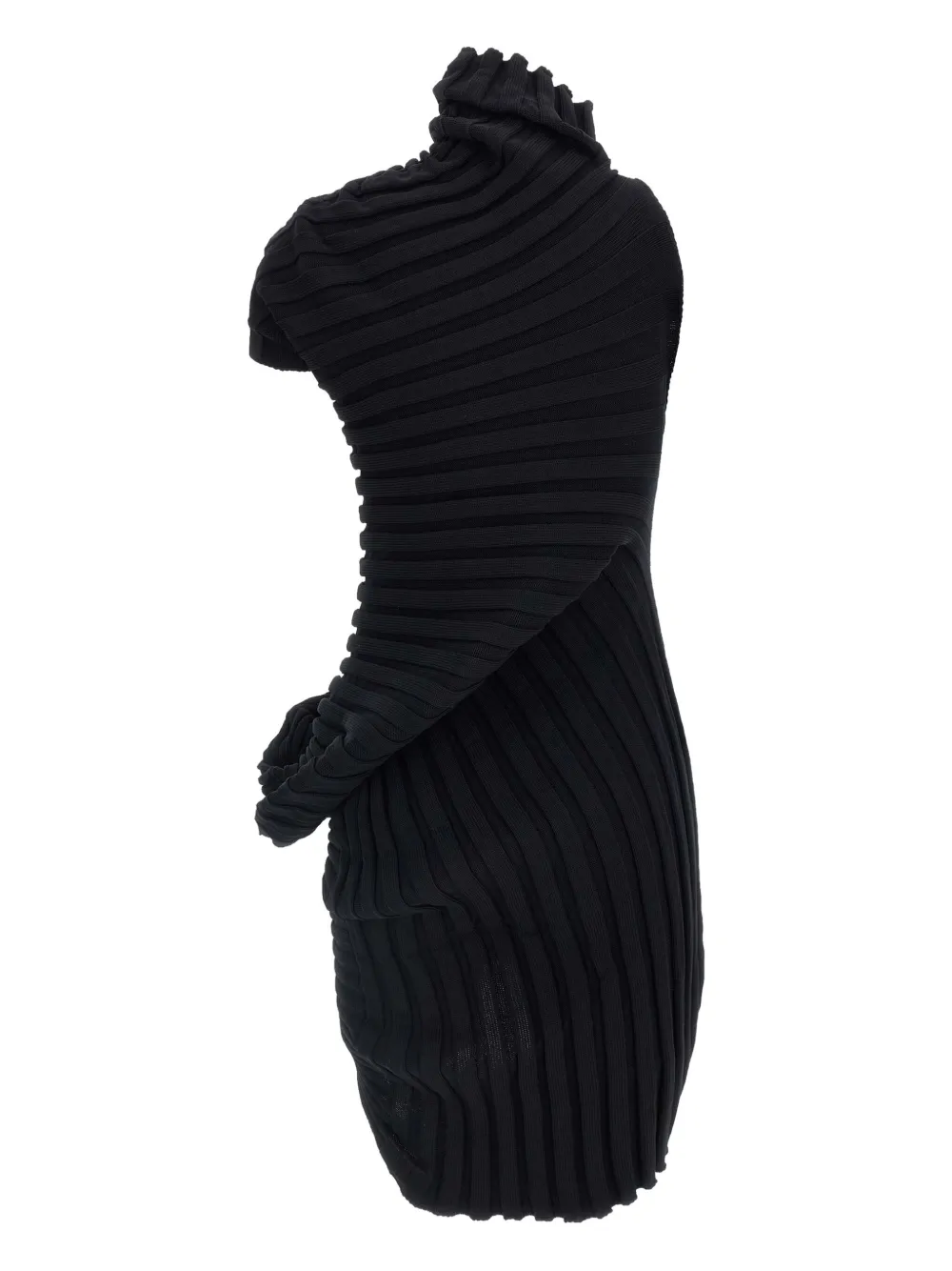 Issey Miyake Geribbelde jurk met hoge hals - Zwart