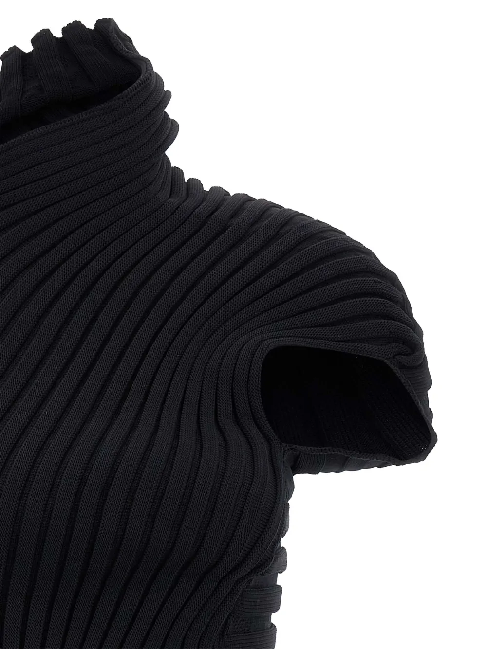 Issey Miyake Geribbelde jurk met hoge hals Zwart