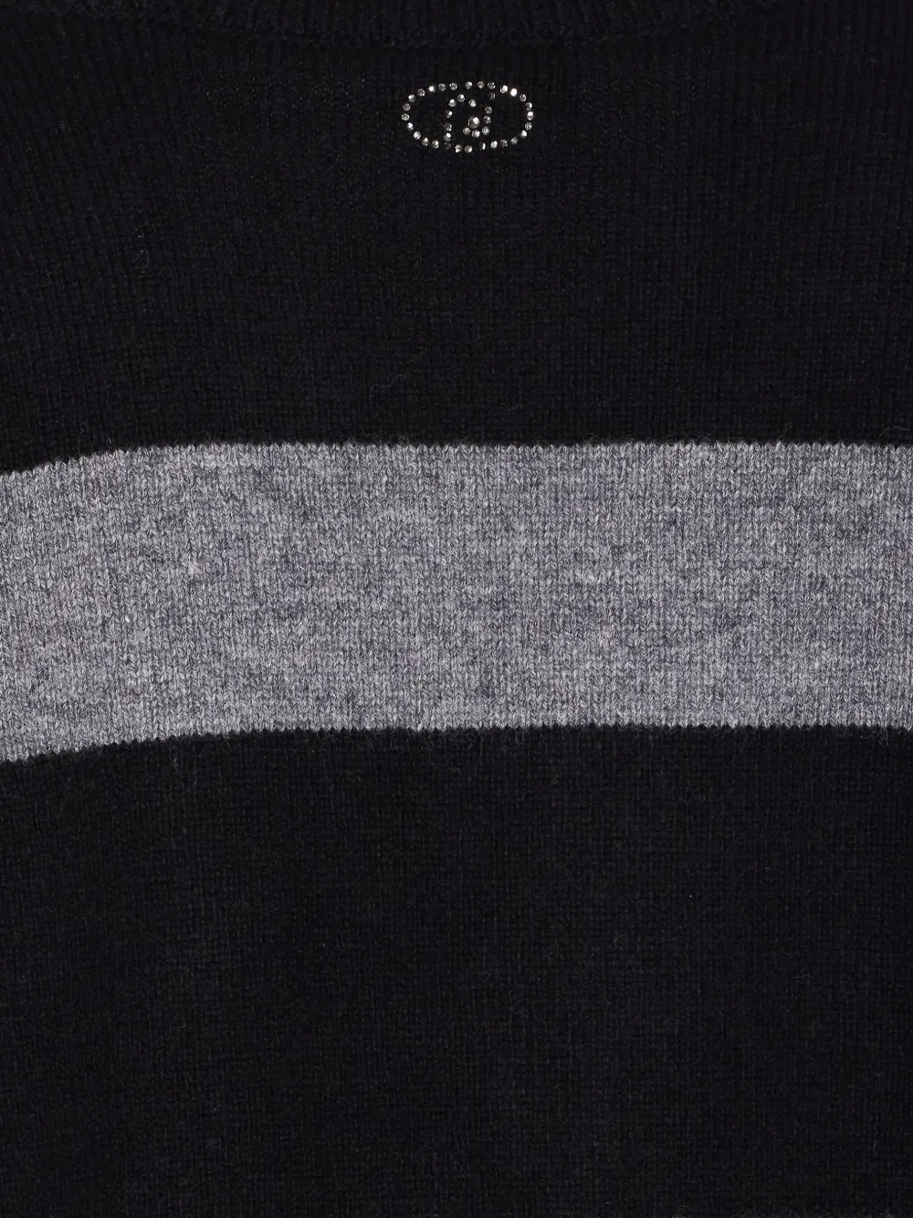 Liu •jo V-neck Striped Crop Sweater With Rhinestone Detail In Black