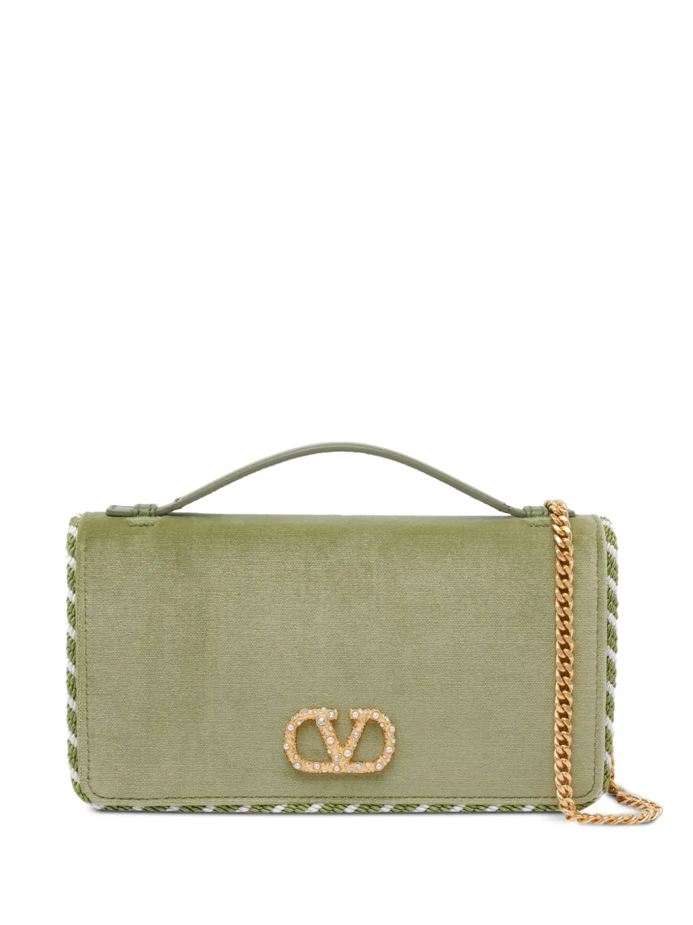 Valentino Garavani small VLogo Signature velvet clutch bag | Green | Image 1