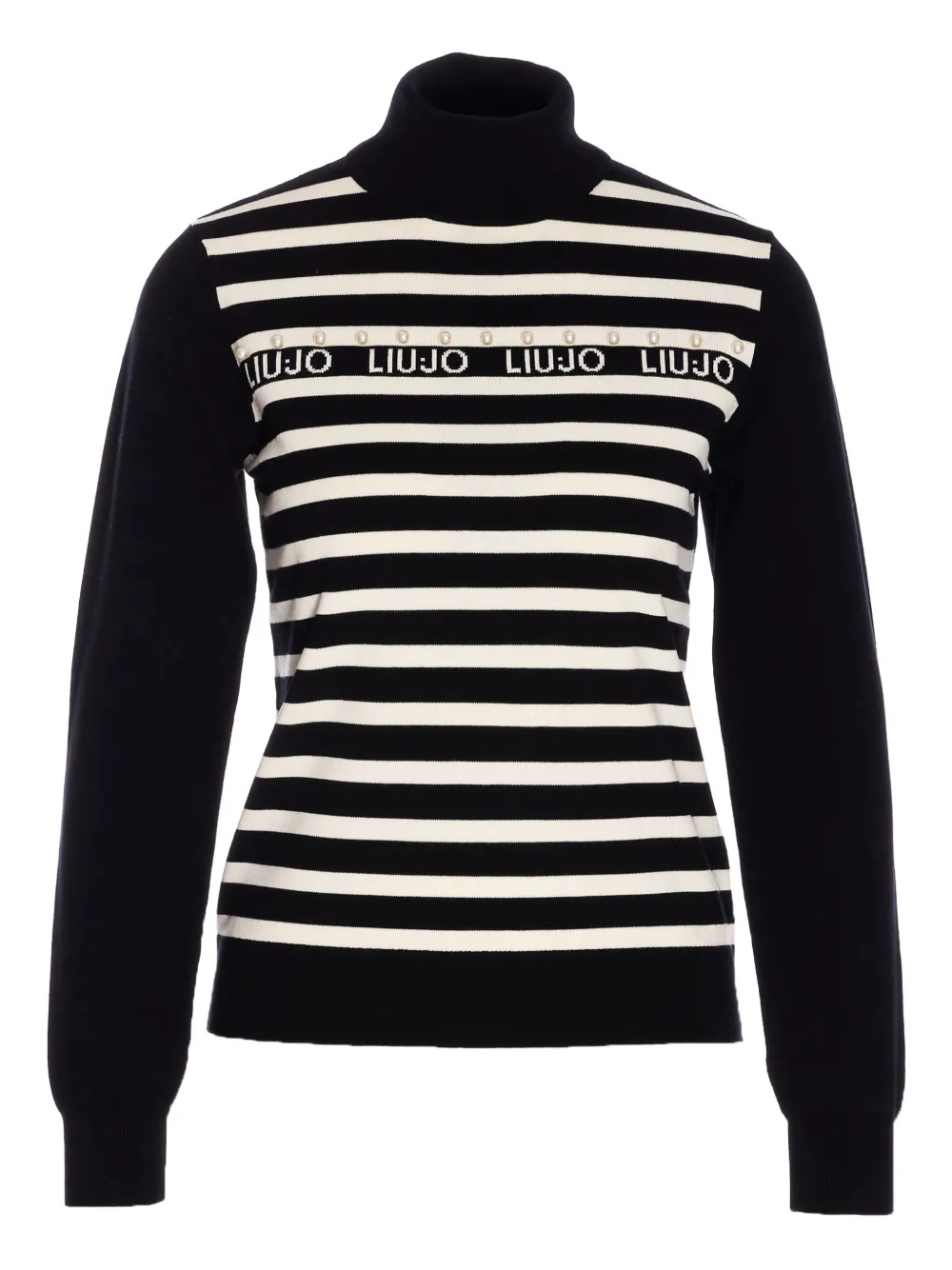Liu •jo Pearl-embellished Striped Sweater In Black
