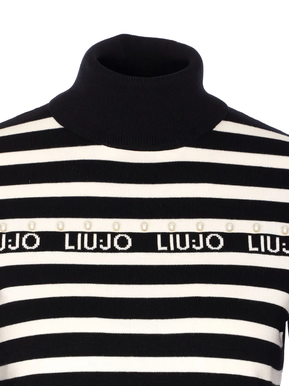 Liu •jo Pearl-embellished Striped Sweater In Black