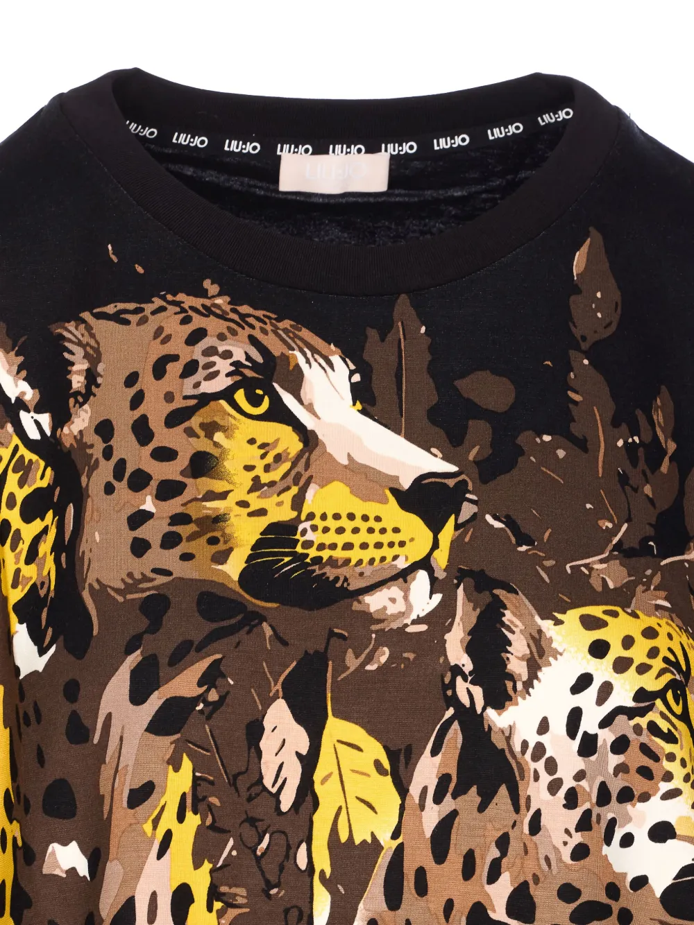 Liu •jo Leopard-print Crew-neck T-shirt In Black
