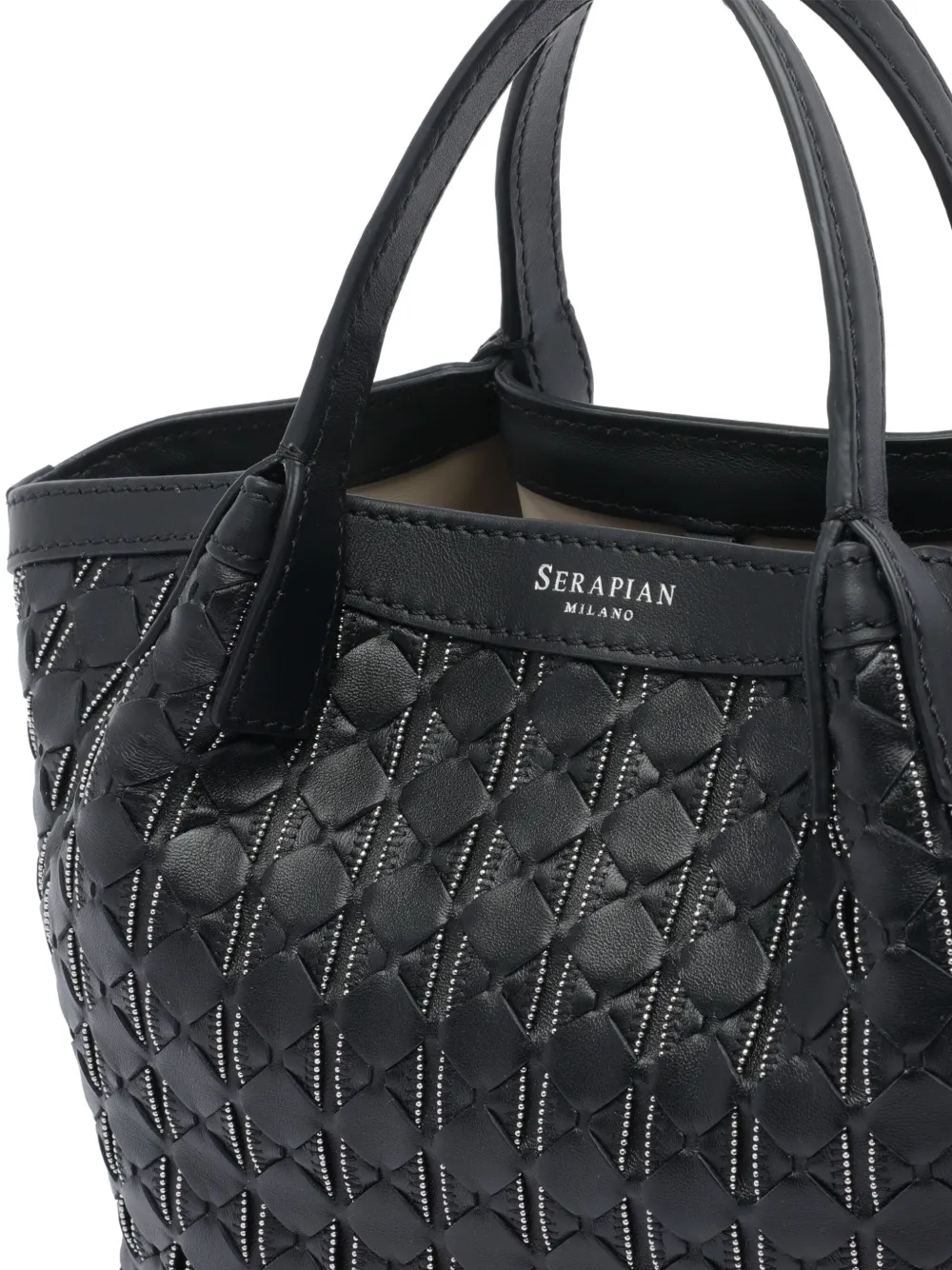 Serapian Mini Secret Mosaico Leather Microchain Tote Bag In Black