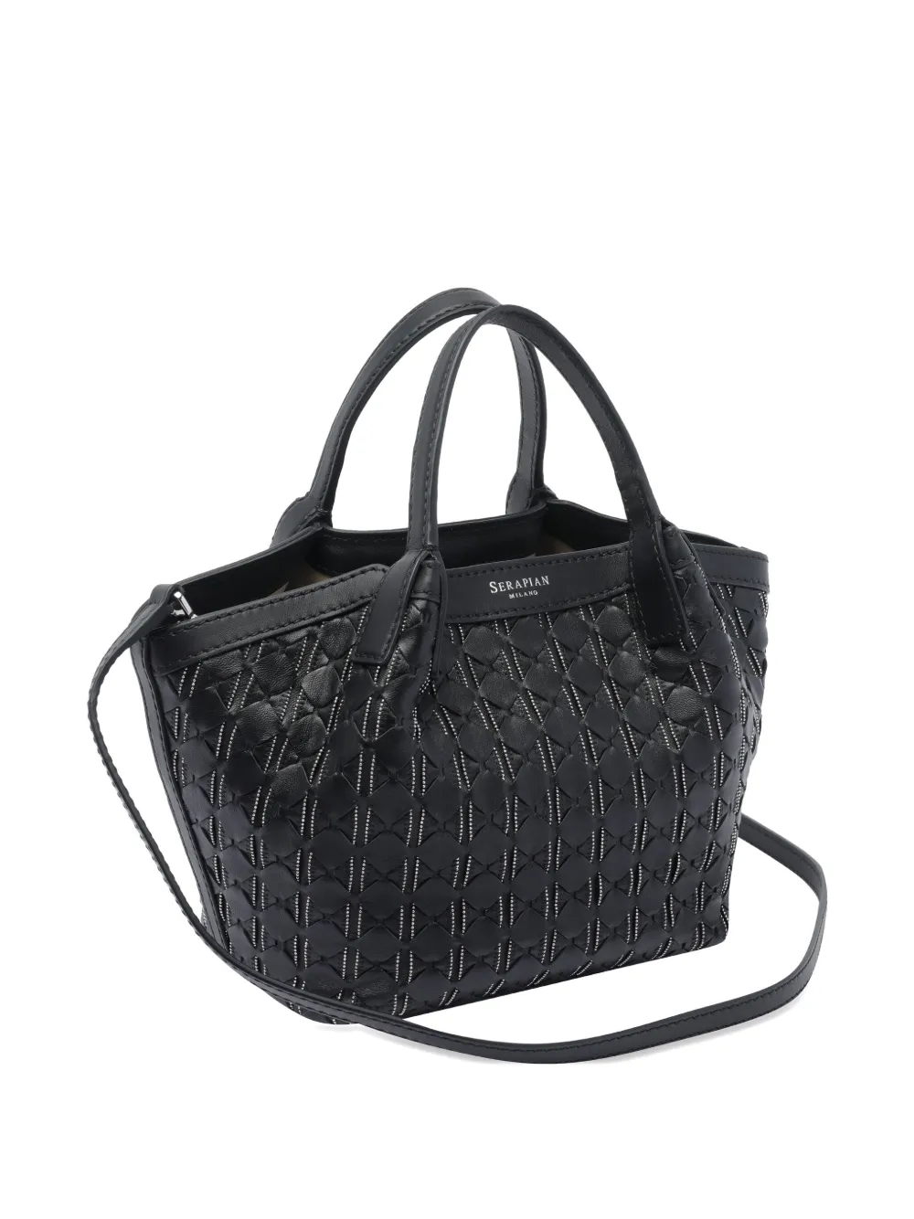 Serapian Mini Secret Mosaico Leather Microchain Tote Bag In Black